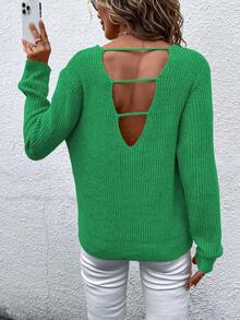 SHEIN LUNE Solid Color Wrap Cross Hem Sweater - Green - View 2