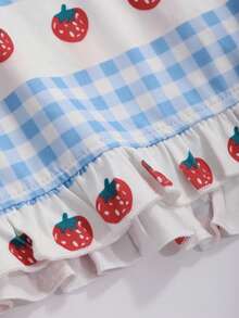 DAZY Shorts de dormir de guingán & con estampado de fresa con cordón delantero bajo con fruncido - Azul - Ver 8