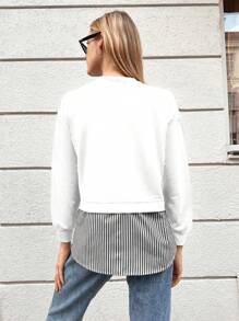 EURMUSE Striped Print 2 In 1 Sweatshirt - White - View 2