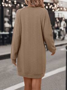 SHEIN LUNE Chất rắn Tay Raglan Đầm nỉ - Màu Khaki - Xem 2