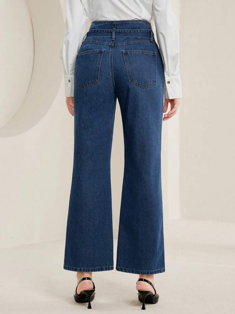 High Waist Belted Flare Leg Jeans