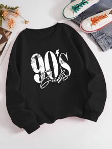 Plus Letter Graphic Thermal Lined Sweatshirt - Black - View 1