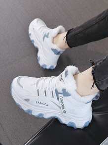 新款加厚增高冬季运动休闲鞋保暖内衬雪地靴设计，毛皮靴 - 藍白色 - 查看 3