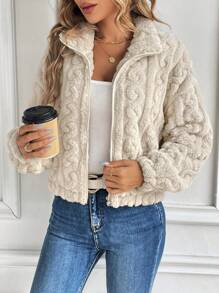 SHEIN LUNE Cazadora con cremallera de hombros caídos forro polar