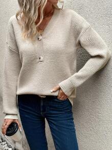 SHEIN LUNE Jersey con botón delantero de hombros caídos