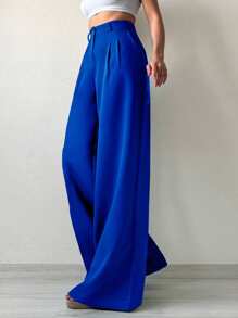 EURMUSE Pantalones Anchos De Traje De Color Sólido - azul real - Ver 3