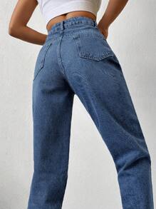 Cottnline Ladies' Straight-leg Jeans - Dark Wash - View 5