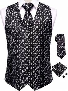 Men's Christmas Tree & Star Pattern Single-breasted Suit Vest - Black and White - View 1