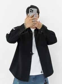 Manfinity Roghcode Camisa De Mezclilla Con Estampado De Esqueleto Suelta Para Hombres