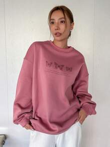 DAZY Slogan Graphic Drop Shoulder Sweatshirt,Fall Clothes - Watermelon Pink - View 6