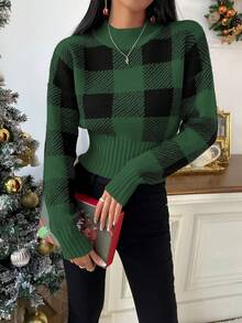 SHEIN Unity 大方格圖案落肩袖套頭毛衣 - 彩色 - 查看 3