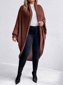 SHEIN LUNE Plus Size Batwing Sleeve Cardigan - Coffee Brown - View 4