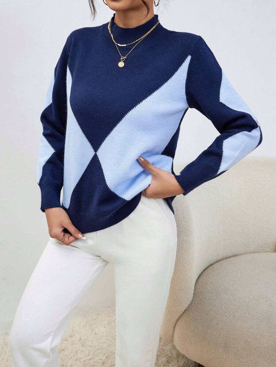 GENKIRA Women's Colorblock Knit Pullover Fall Winter Sweater - Multicolor - View 1