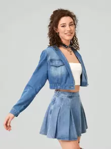 Forever 21 1pc Hooded Short Denim Jacket - Medium Wash - View 6