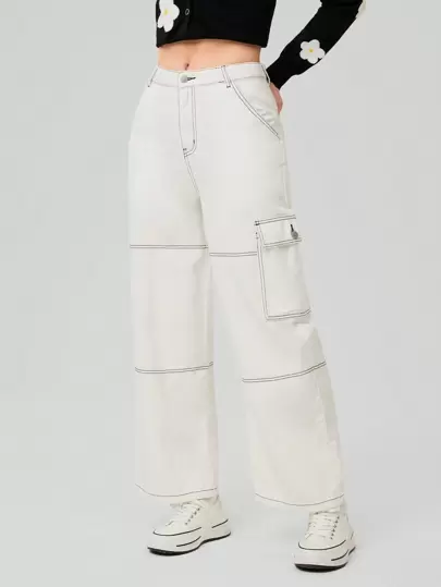 Forever 21 Kvinnors Cargo Söm Rakt Ben Byxor