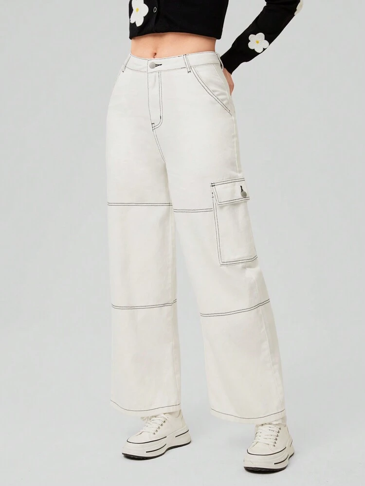 Women's Cargo Insdutrial Seam Straight Leg Trousers