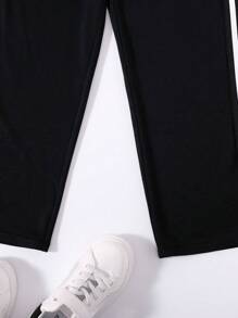 SHEIN Tween Boy Letter Graphic Contrast Tape Sweatpants - Black - View 6
