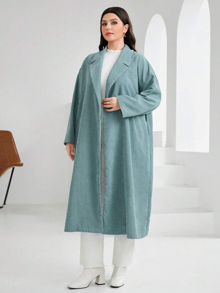 Plus Lapel Neck Drop Shoulder Belted Coat