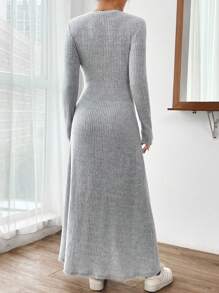 SHEIN EZwear Vestido con diseño de parche de letra tejido de canalé - Gris - Ver 2