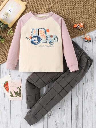 女童秋季字母和汽車印花家居服套裝