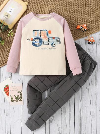 女童秋季字母和汽車印花家居服套裝