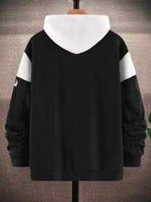 Loose Fit Men's Letter Graphic Two Tone Bomber Jacket - Black and White - View 2