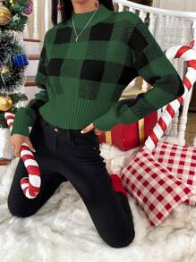 SHEIN Unity 大方格圖案落肩袖套頭毛衣 - 彩色 - 查看 6