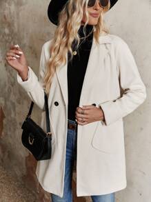 Chiquease Lapel Neck Double Button Overcoat Fall Cloth For Women - Apricot - View 1