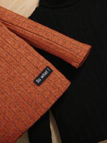 SHEIN Young Boy 2pcs Letter Patched Detail Turtleneck Tee - Brown - View 3