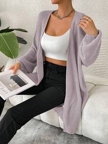 SHEIN Essnce 落肩休闲设计开衫 - 紫色 - 查看 6