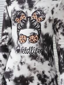 SHEIN 女大童紮染人像圖案連帽洋裝 - 彩色 - 查看 6