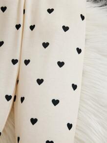 SHEIN 女小童愛心圖案拼接木耳邊睡衣套裝 - 杏色 - 查看 5