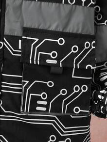 SHEIN Tween Boy Reflective Letter Graphic Hooded Coat - Black - View 5