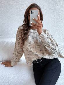 SHEIN Unity Jersey de space dye de hombros caídos - Caqui - Ver 4