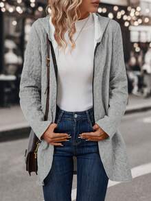 SHEIN LUNE 拉鏈開襟連帽開門襟外套 - 灰色 - 查看 5