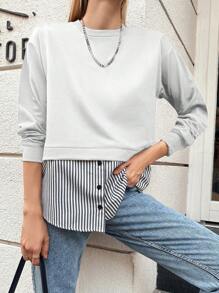 EURMUSE Striped Print 2 In 1 Sweatshirt - White - View 3
