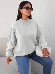 EURMUSE Plus Solid Batwing Sleeve Sweater - White - View 5