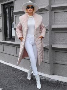 SHEIN Privé 拼布束帶襯墊大衣 - 藕粉色 - 查看 3