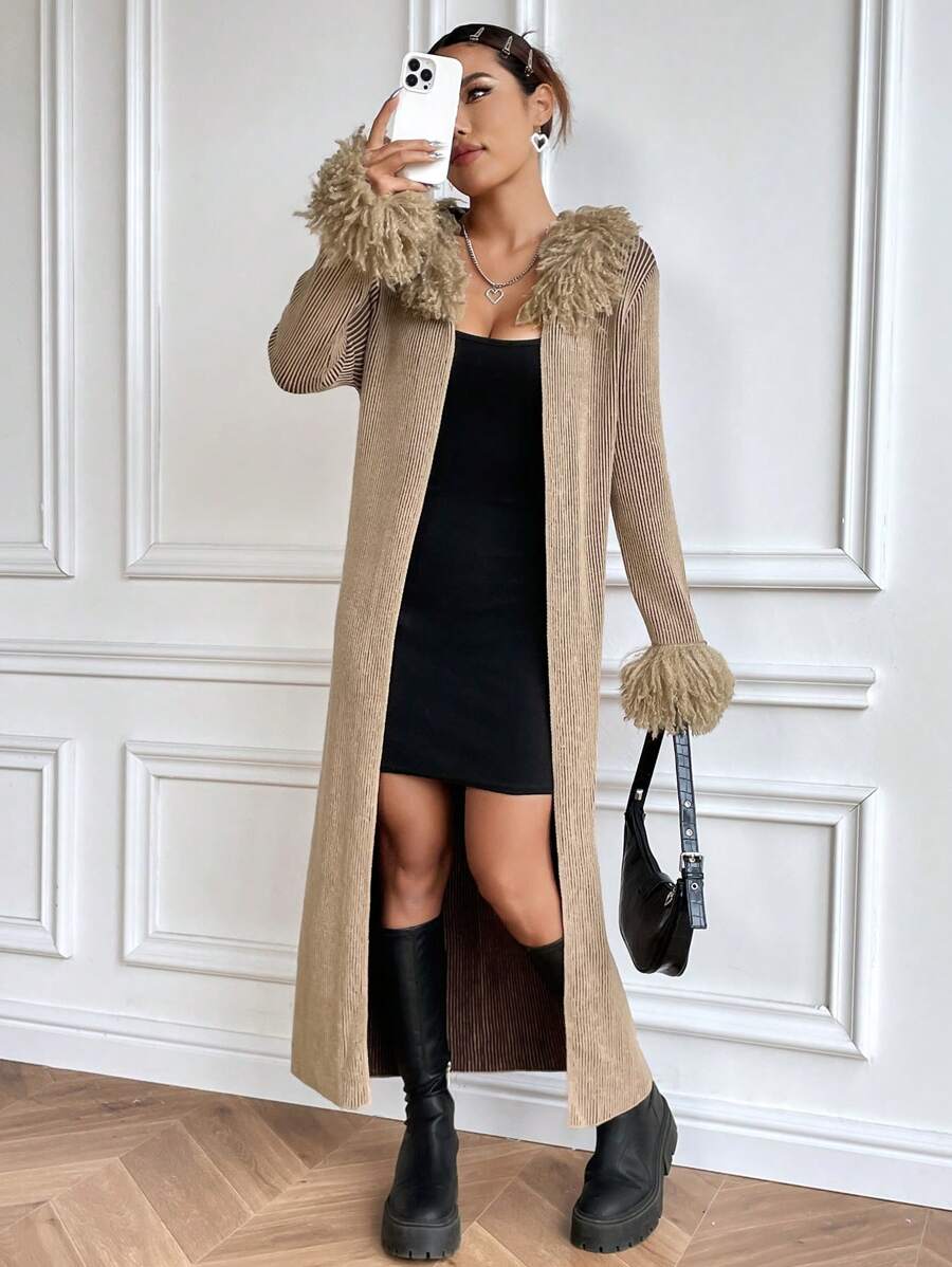 Flirla 毛绒装饰休闲设计开衫 - 彩色 - 查看 1