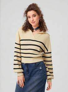 Forever 21 1pc Women's V-neck Stripe Sweater