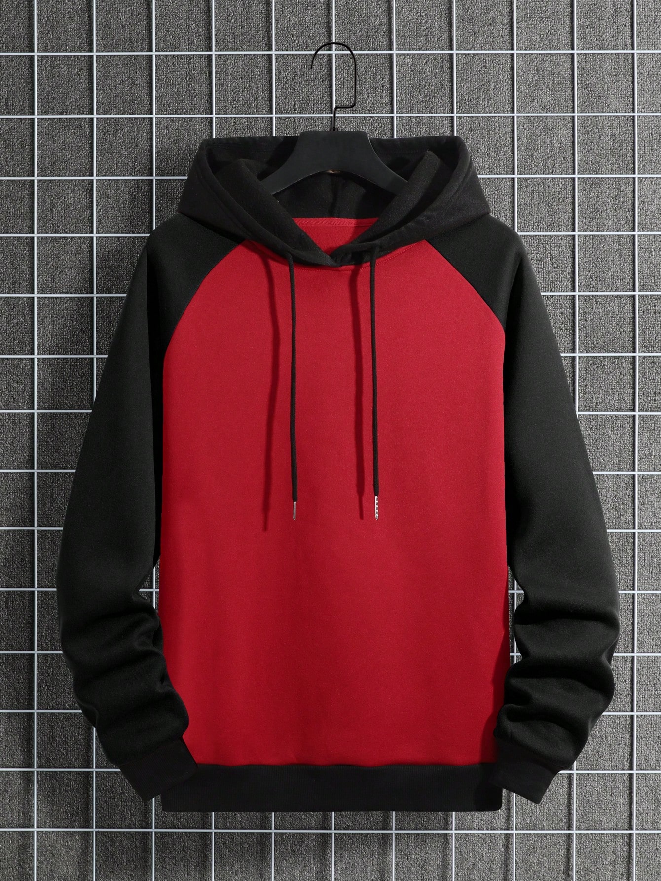 Men Two Tone Raglan Sleeve Drawstring Thermal Lined Hoodie