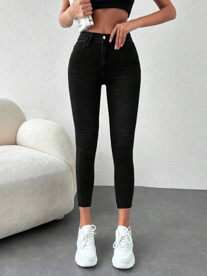 EURMUSE Solid Color Skinny Denim Pants
