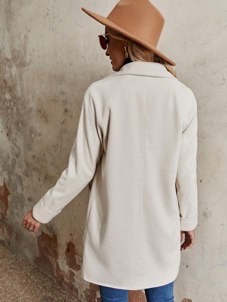 Lapel Neck Double Button Overcoat Fall Cloth For Women