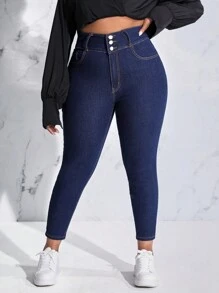 SHEIN EZwear Hơn Cao eo Quần jean ôm - Màu xanh lam - Xem 5