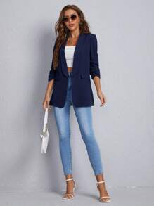 EURMUSE Casual Versatile Solid Color Blazer - Navy Blue - View 4