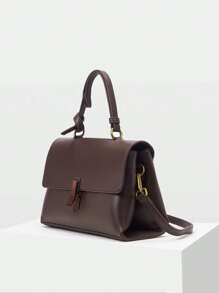 MOTF PREMIUM 女性通勤者手提包女性手提包翻蓋頂部單條提帶PU皮革棕色的 - 棕色 - 查看 4