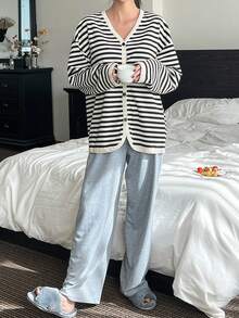 DAZY Sọc Thả vai Bộ giản dị - màu đen - Xem 6