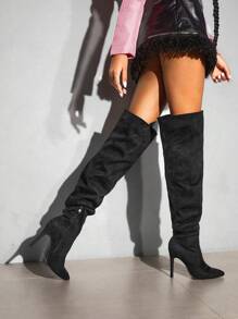 Stivali da donna sopra ginocchio a punta Tacco con plissettato dettagli per l'inverno