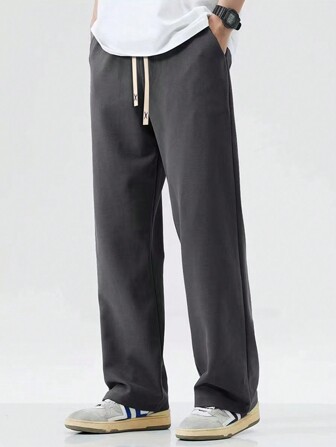 Men's Straight Knit Pants, Loose Fit Casual Sweatpants, Versatile For Spring And Autumn
