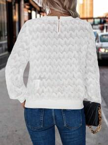 SHEIN LUNE 素色圓領毛茸茸襯衫 - 白色 - 查看 2